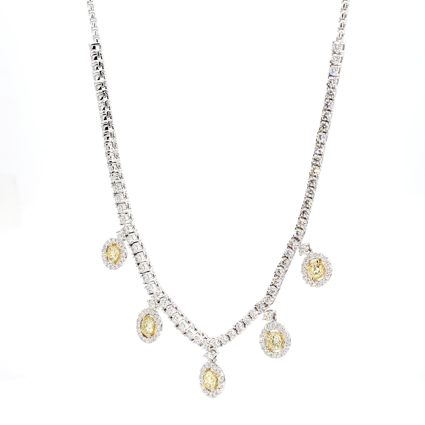 Natural Yellow Round Diamond 3.76 Carat TW Gold Drop Necklace