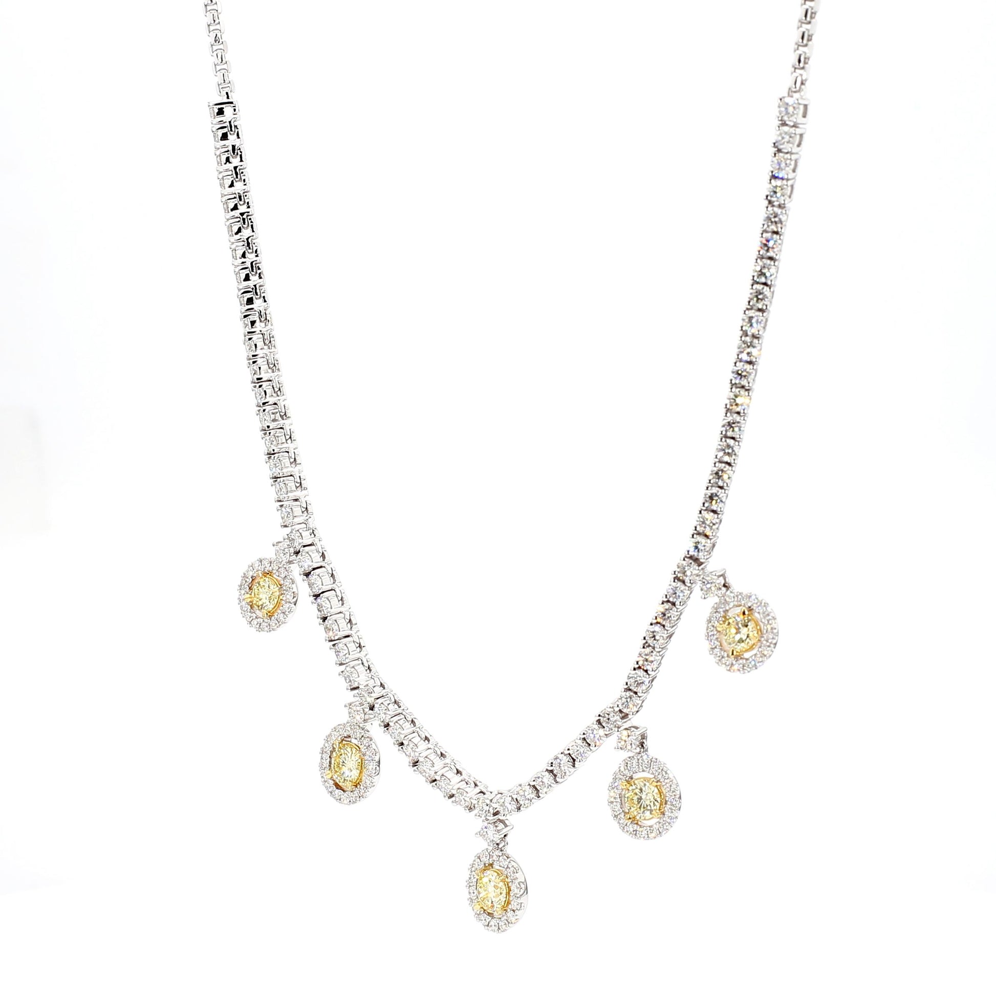 Natural Yellow Round Diamond 3.76 Carat TW Gold Drop Necklace