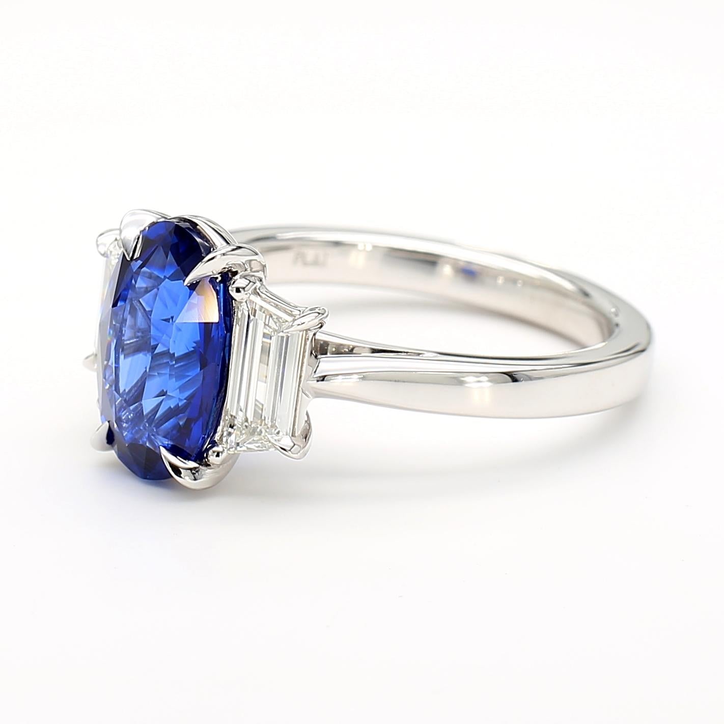 GIA Certified Deep Blue Oval Sapphire and Diamond 4.12 Carat TW Gold Ring