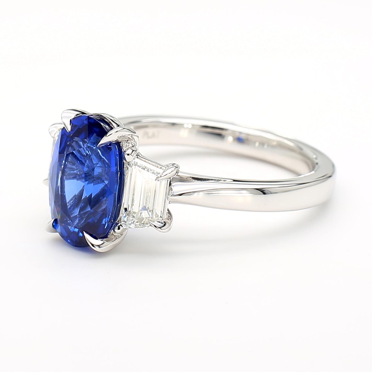 GIA Certified Natural Blue Oval Sapphire and Diamond 3.62 Carat TW Gold Ring