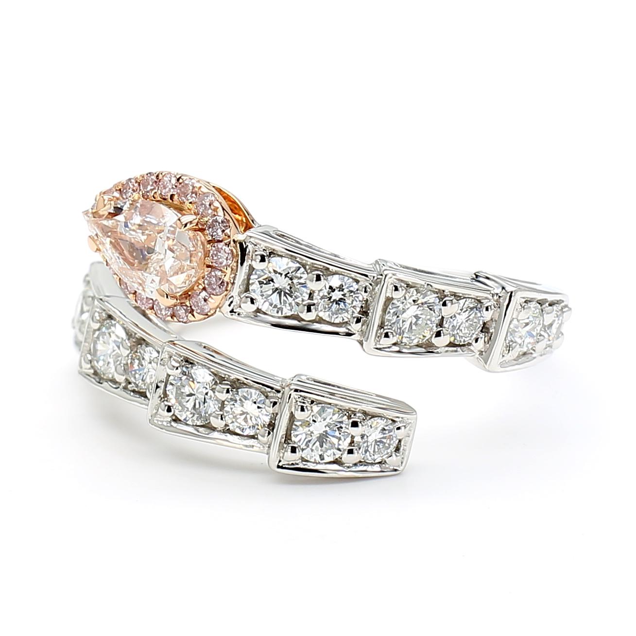 GIA Certified Light Pinkish Brown Pear Diamond 1.38 Carat TW Gold Ring