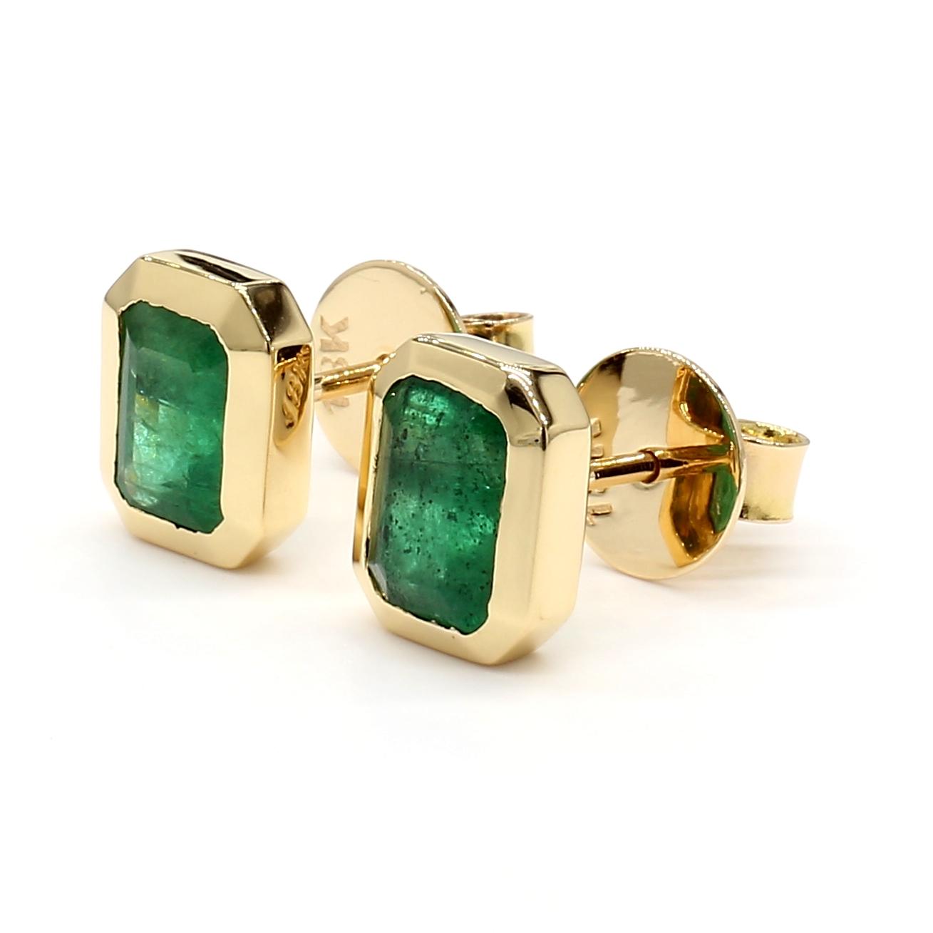 Natural Emerald 2.07 Carat TW Gold Stud Earrings