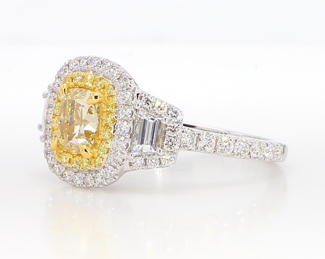 GIA Certified Natural Yellow Cushion Diamond 2.10 Carat TW Gold Cocktail Ring