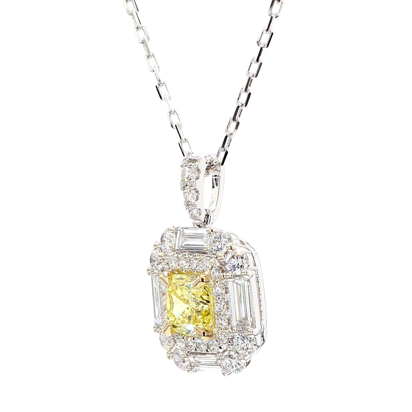 GIA Certified Intense Yellow Cushion Diamond 2.00 Carat TW Gold Drop Pendant