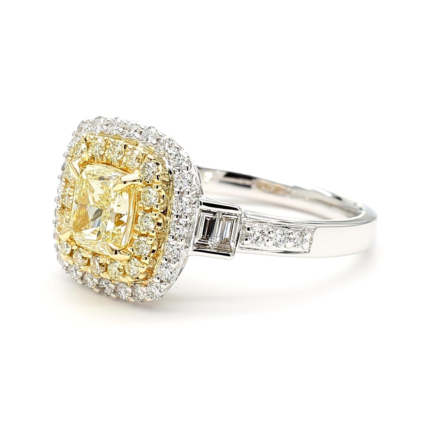 GIA Certified Natural Yellow Cushion Diamond 1.76 Carat TW Gold Cocktail Ring