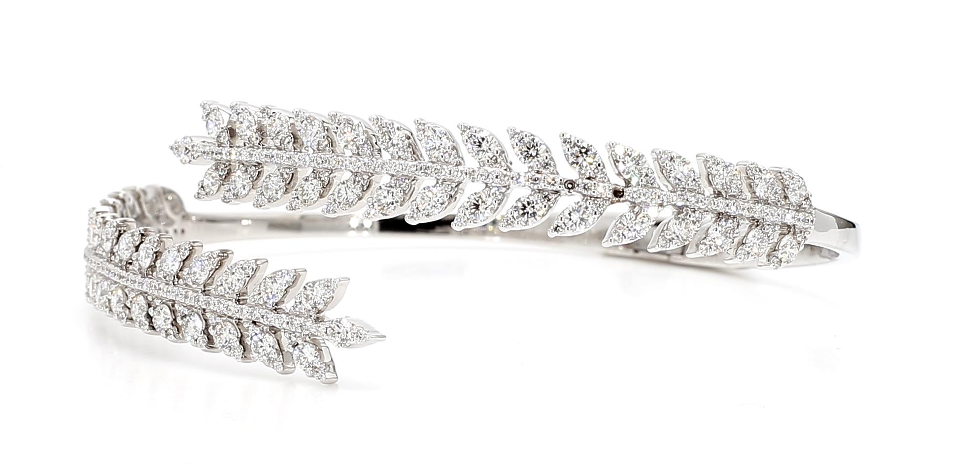 Natural White Round Diamond 3.24 Carat TW White Gold Cuff Bracelet