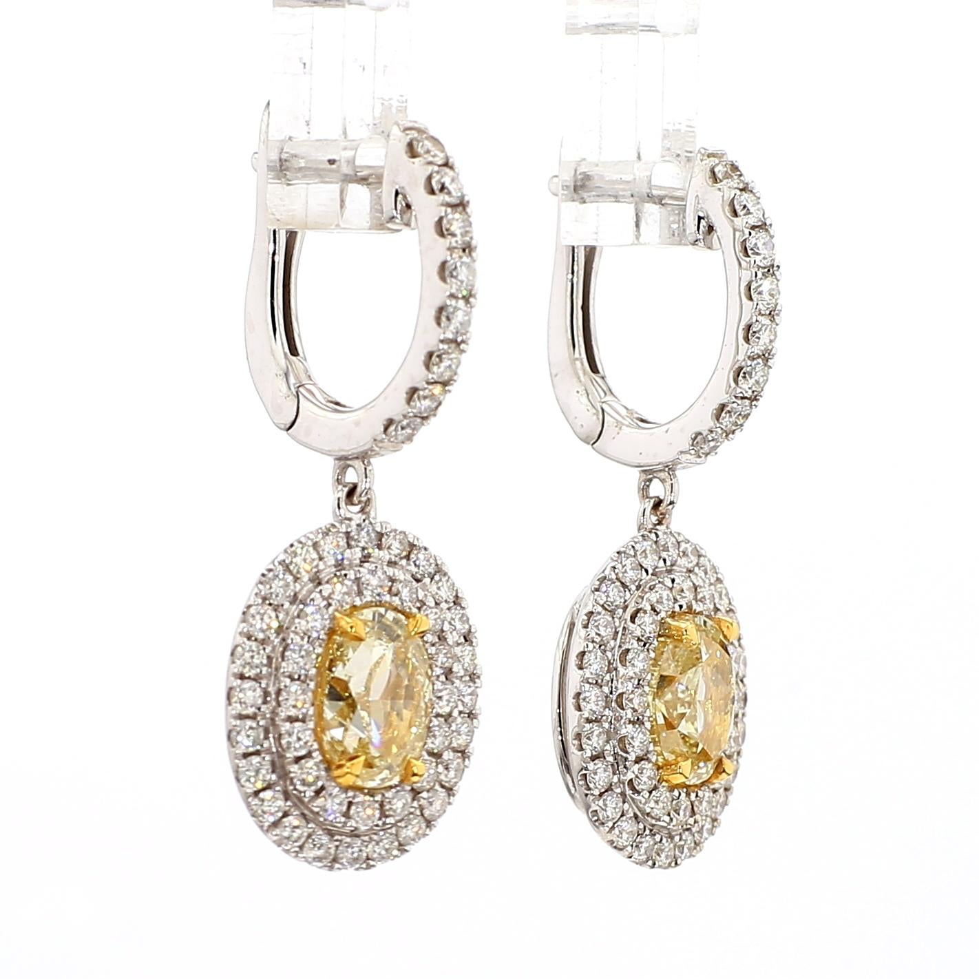 GIA Certified Natural Yellow Oval Diamond 2.87 Carat TW Gold Drop Earrings