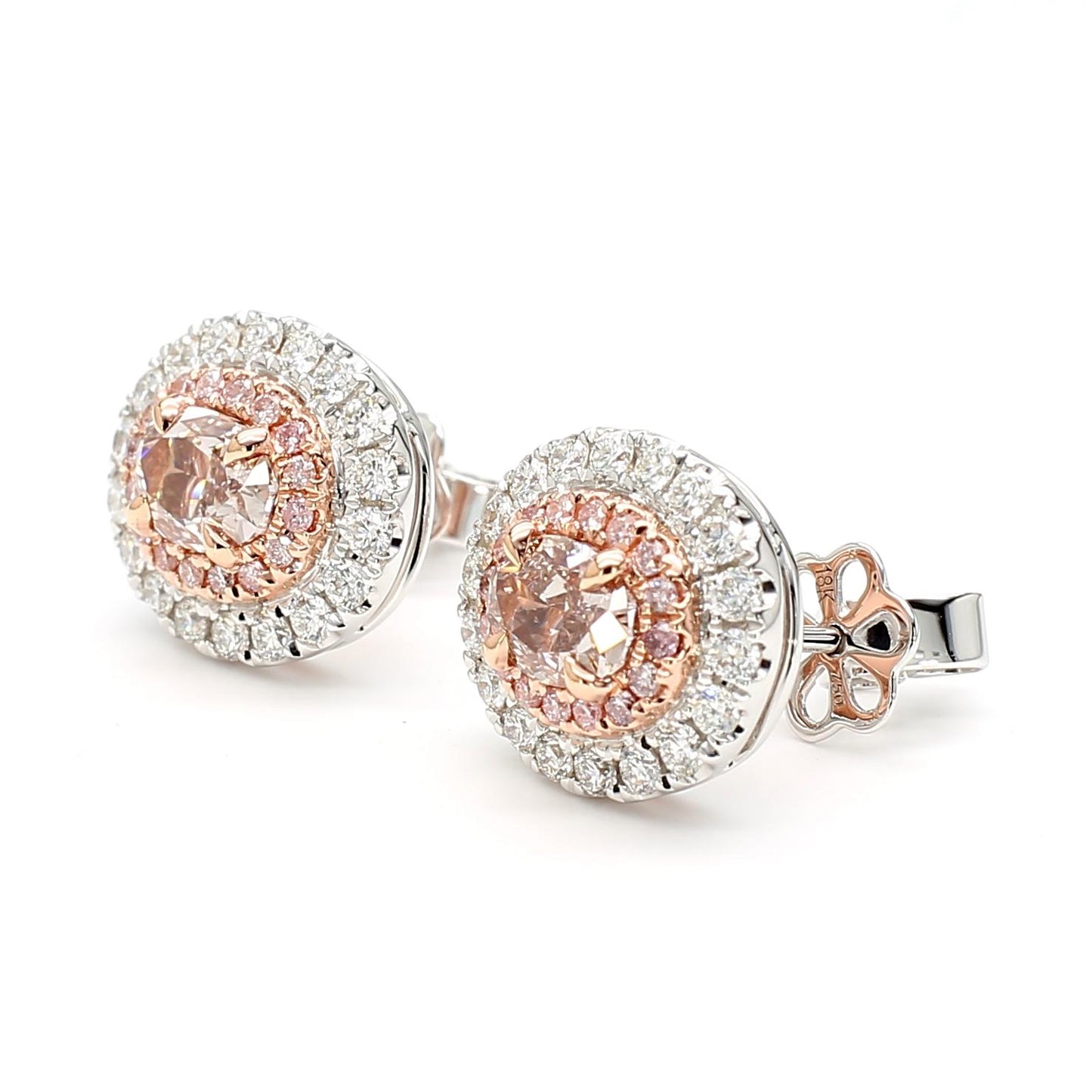 GIA Certified Fancy Pinkish Brown Oval Diamond 1.62 Carat TW Gold Stud Earrings