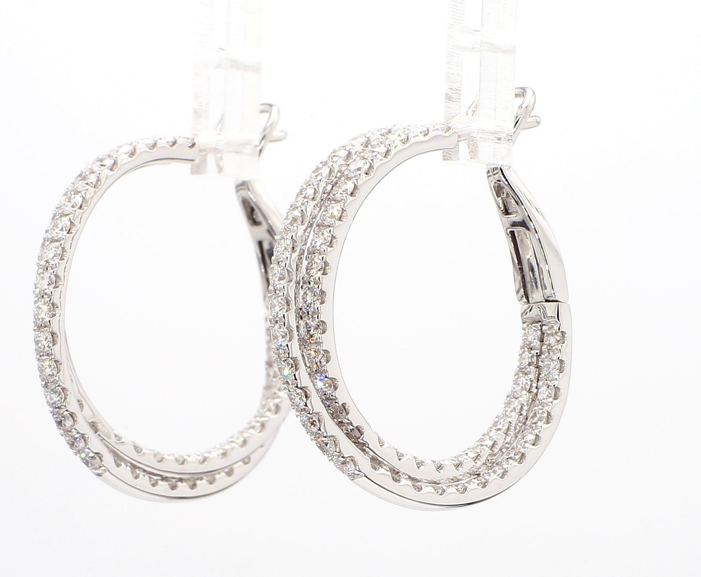 Natural White Round Diamond 2.70 Carat TW White Gold Hoop Earrings