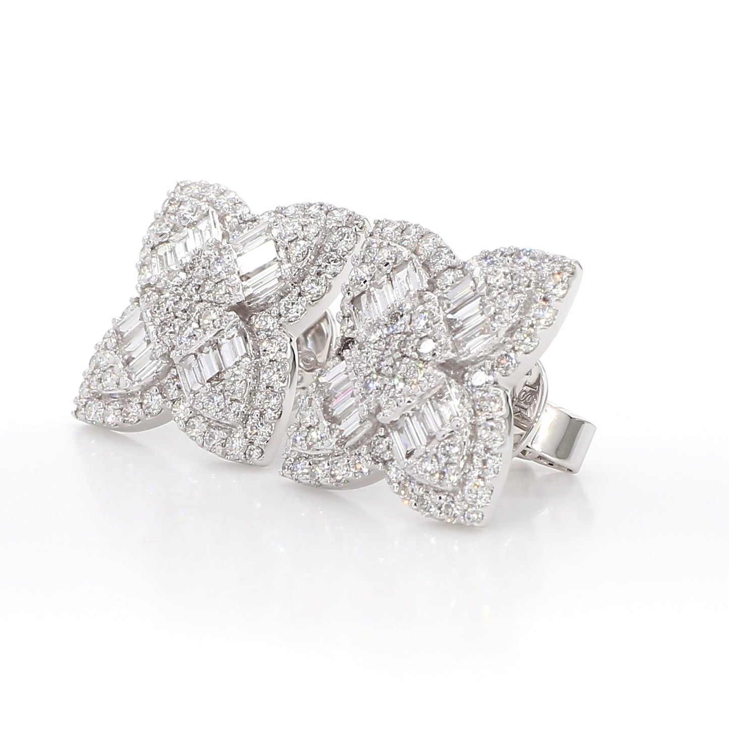 Natural White Baguette Diamond 1.84 Carat TW Gold Stud Earrings