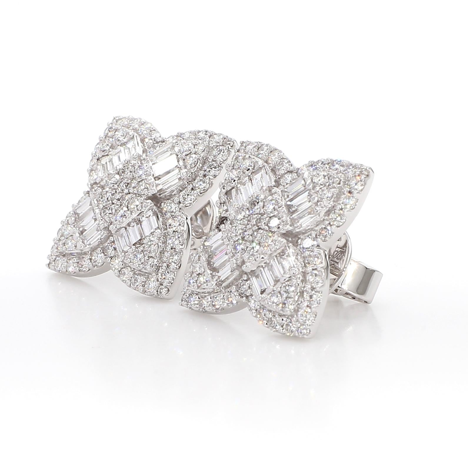 Natural White Baguette Diamond 1.84 Carat TW Gold Stud Earrings