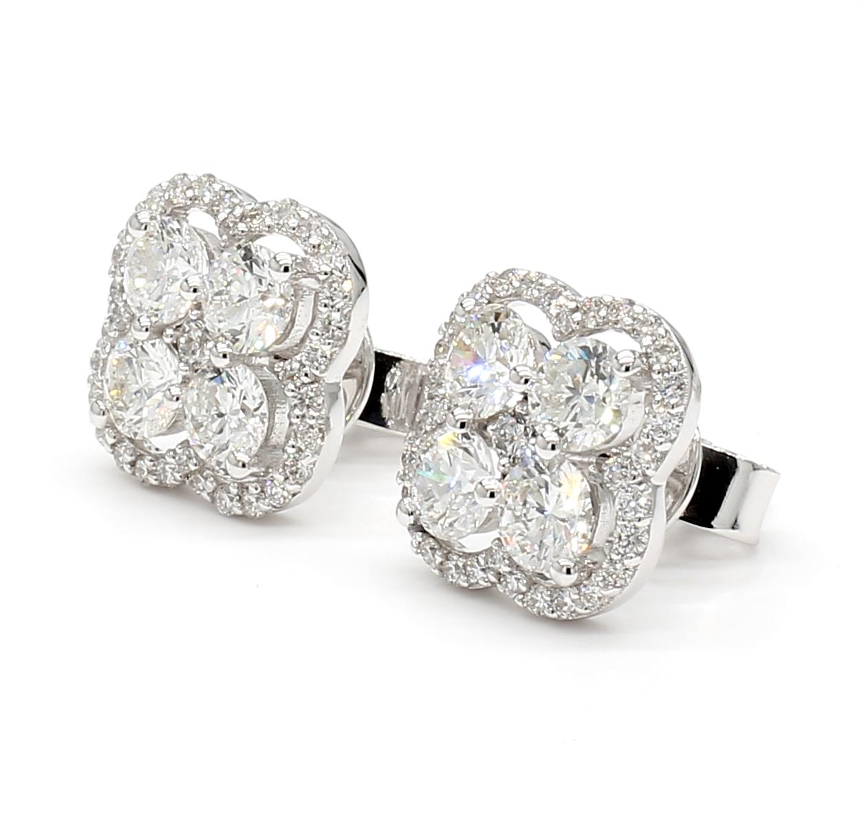 Natural White Round Diamond 1.65 Carat TW White Gold Stud Earrings
