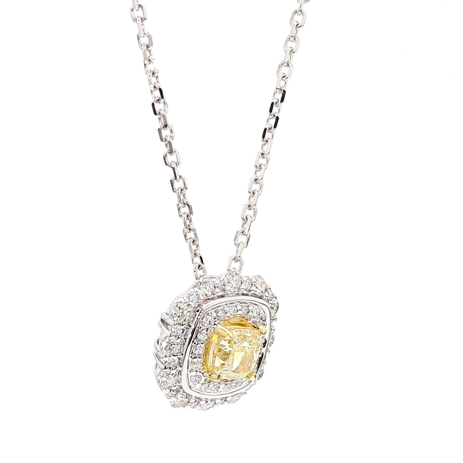Natural Yellow Cushion and White Diamond 1.07 Carat TW Gold Drop Pendant