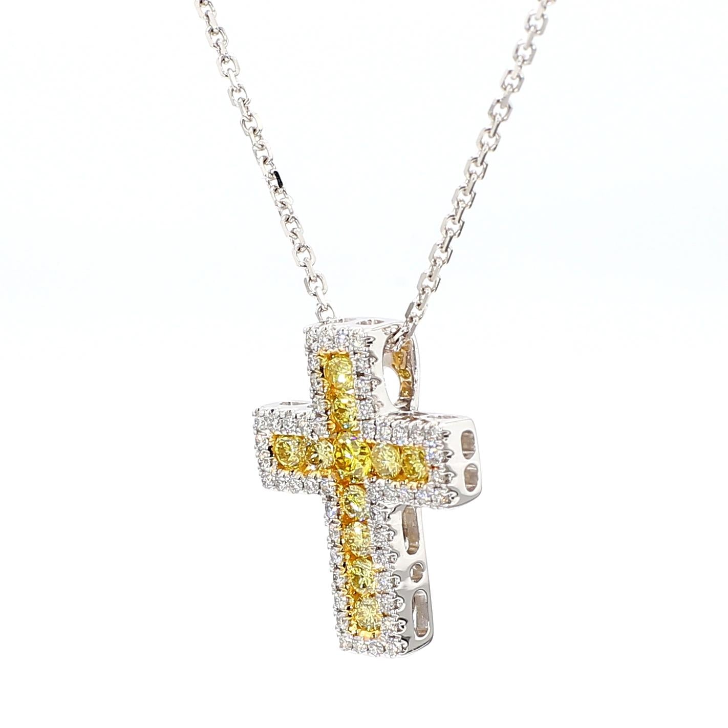 Natural Yellow Round and White Diamond .53 Carat TW Gold Drop Pendant