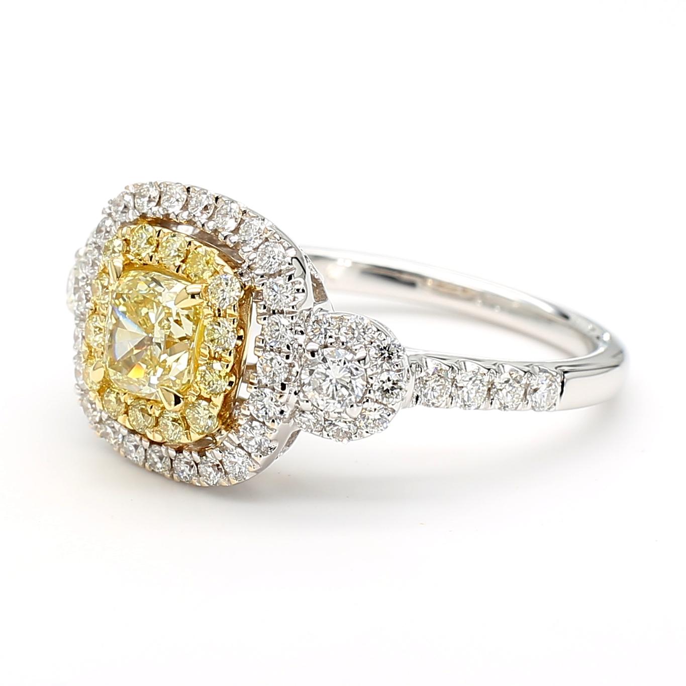 GIA Certified Fancy Light Yellow Cushion Diamond 1.48 Carat TW Gold Ring