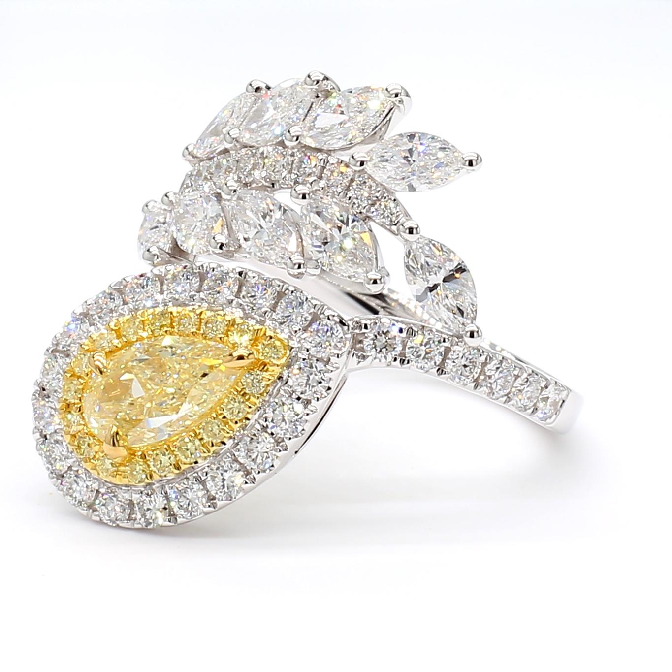 GIA Certified Natural Yellow Pear Diamond 2.81 Carat TW Gold Cocktail Ring