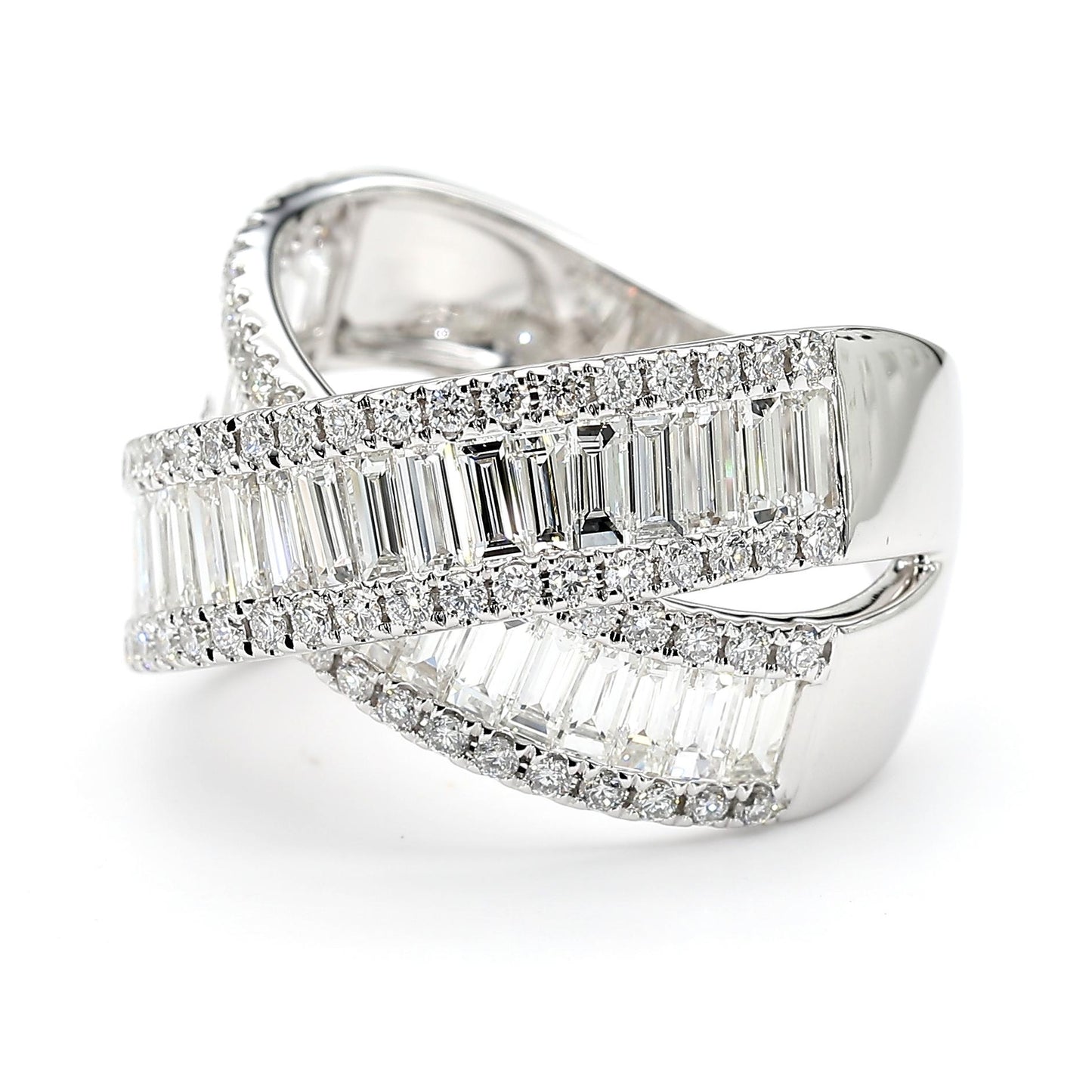 Natural White Baguette Diamond 3.68 Carat TW White Gold Cocktail Ring