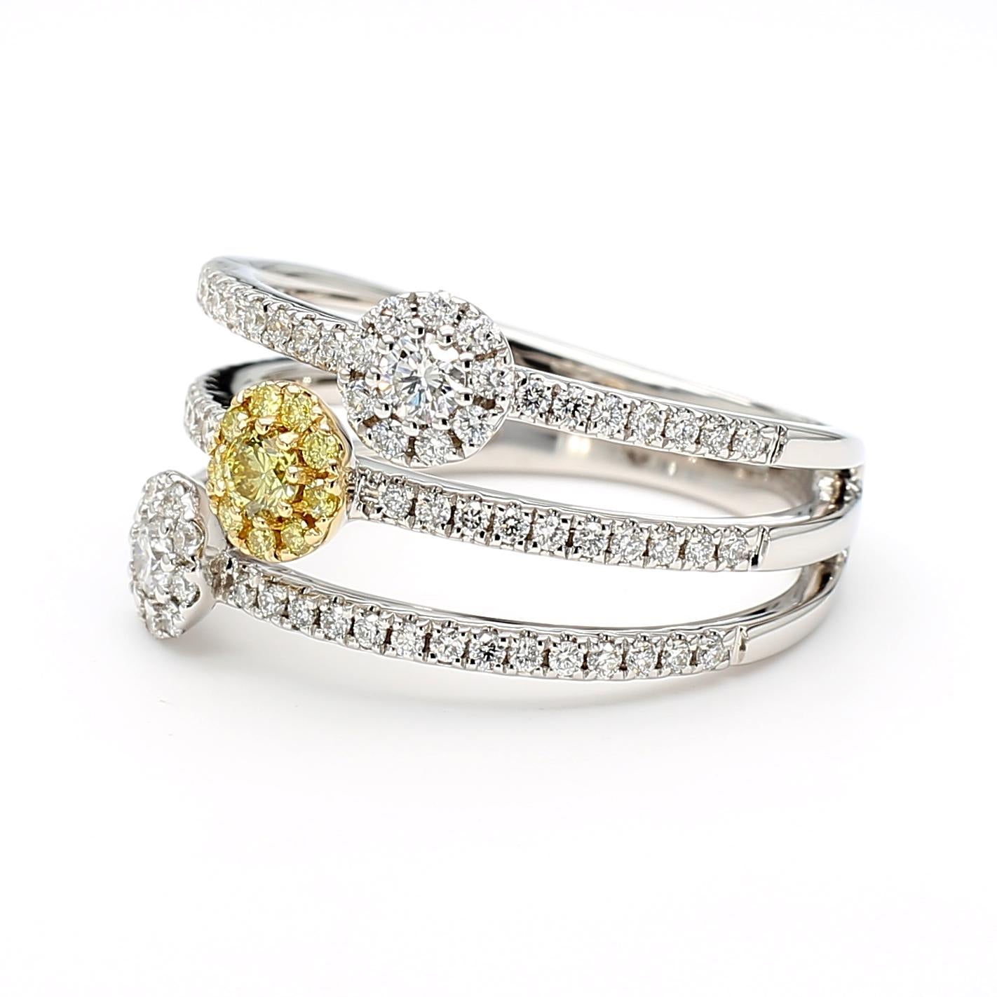 Natural Yellow Round Diamond 0.67 Carat TW Gold Cocktail Ring
