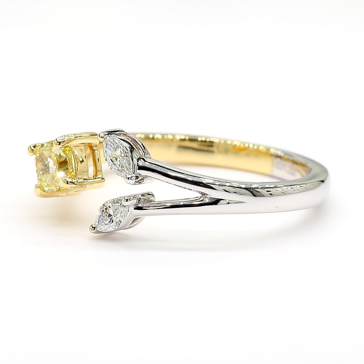 GIA Certified Fancy Yellow Cushion Diamond 0.43 Carat TW Gold Cocktail Ring