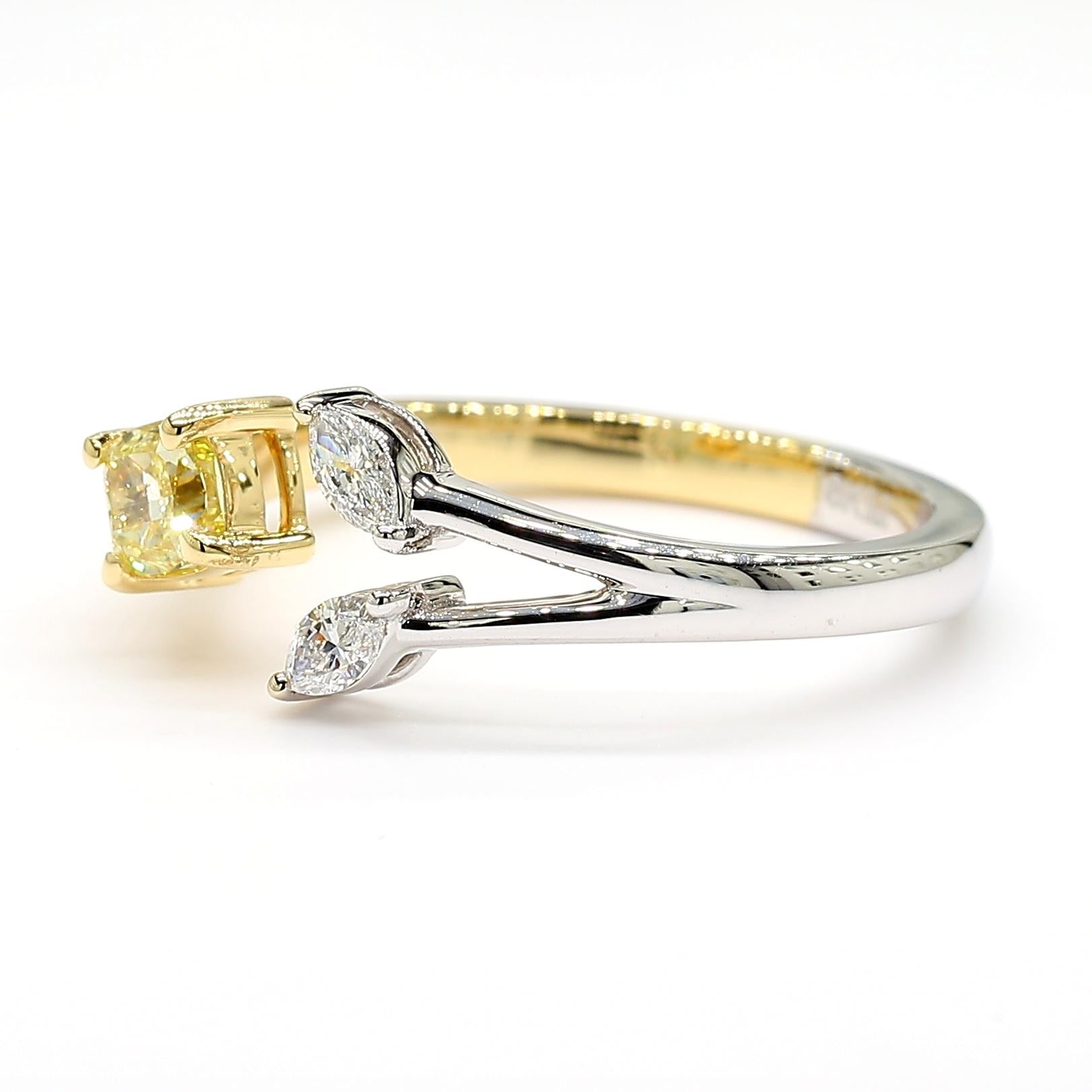 GIA Certified Fancy Yellow Cushion Diamond 0.43 Carat TW Gold Cocktail Ring