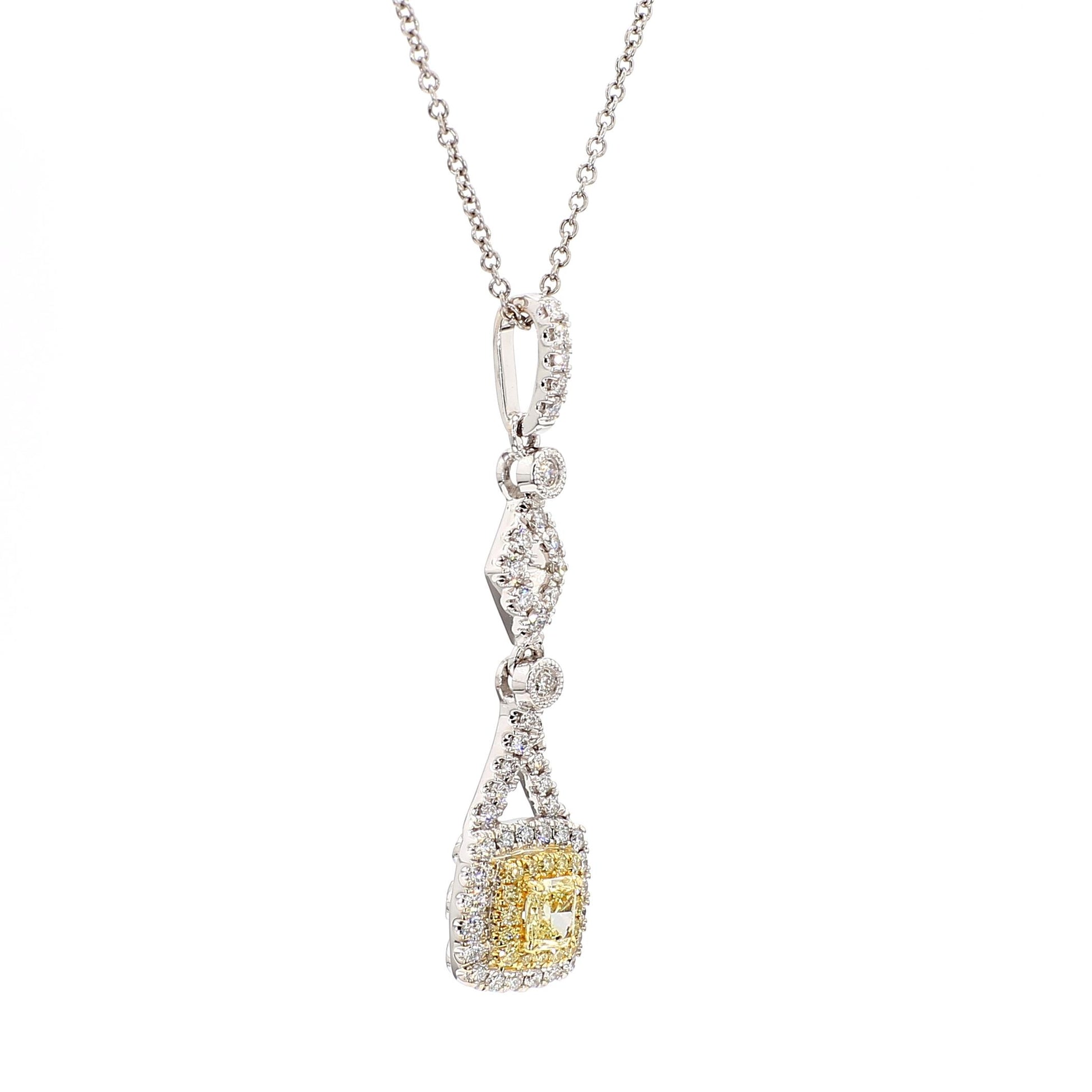 Natural Yellow Radiant and White Diamond .54 Carat TW Gold Drop Pendant