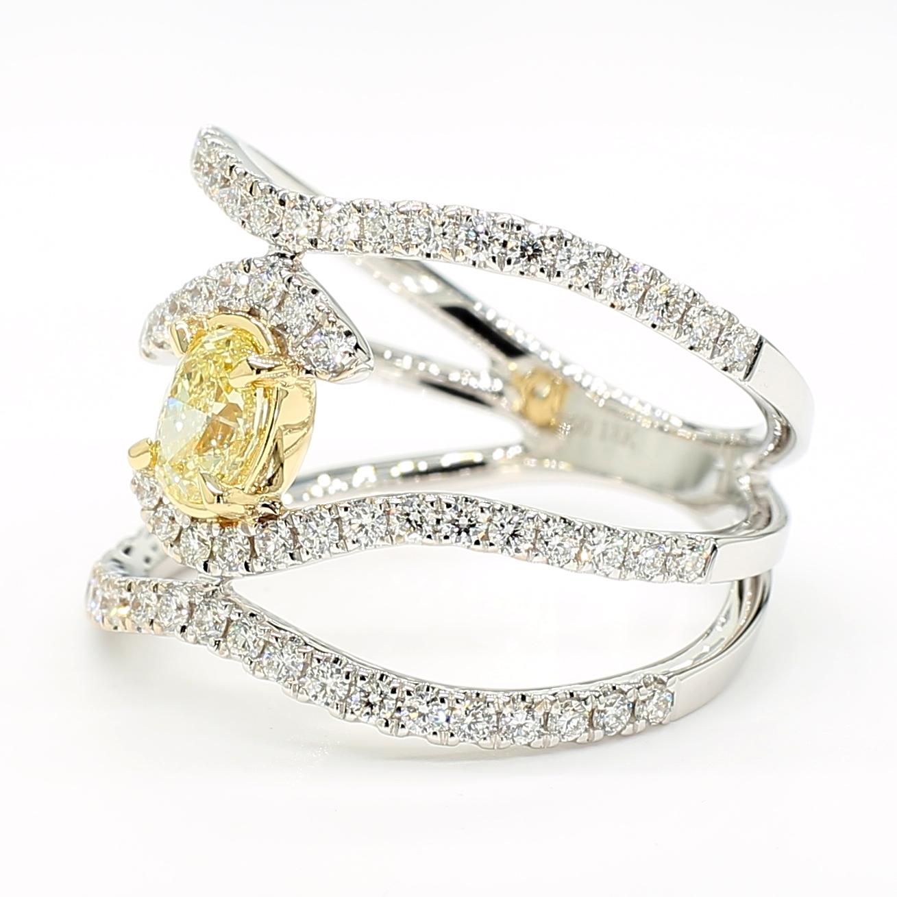 Natural Yellow Oval and White Diamond 1.10 Carat TW Gold Cocktail Ring