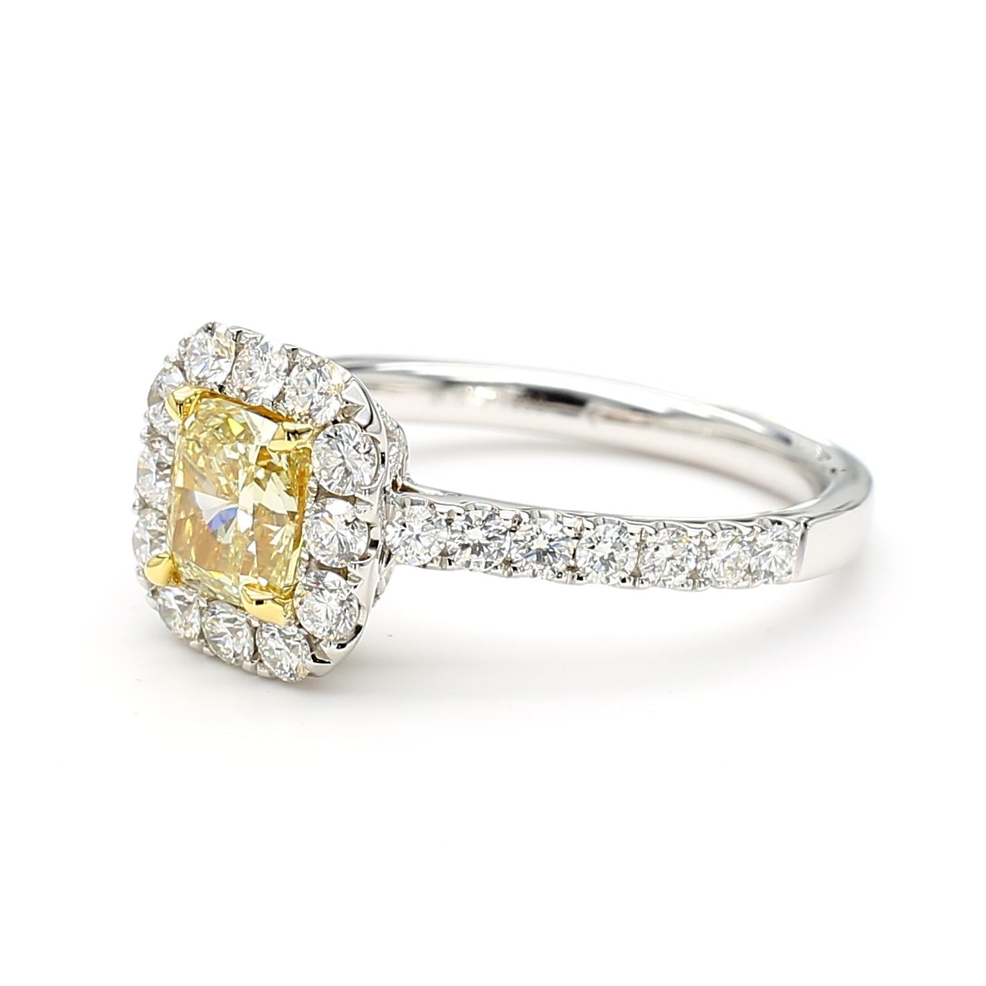 GIA Certified Natural Yellow Cushion Diamond 1.76 Carat TW Plat Cocktail Ring