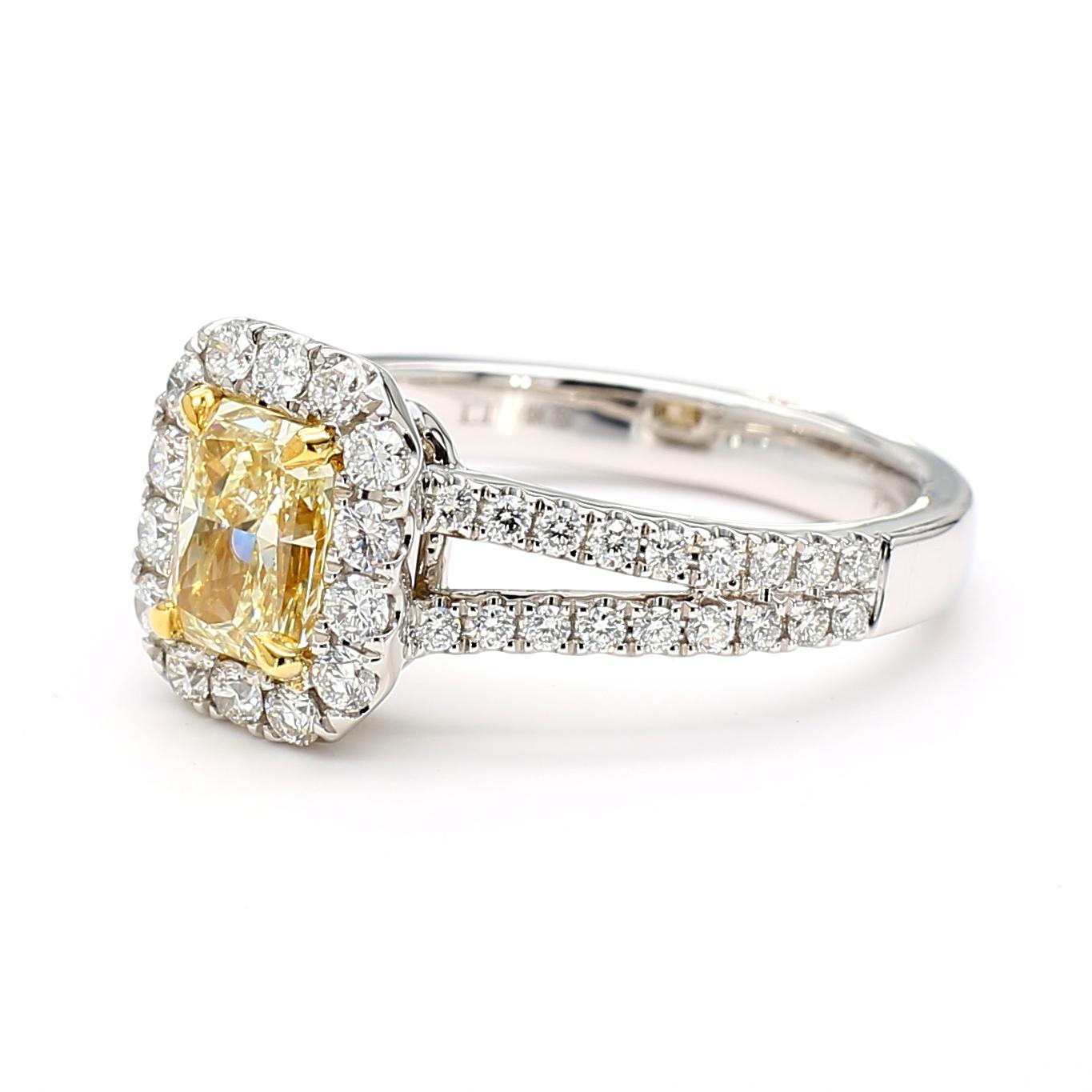 GIA Certified Natural Yellow Radiant Diamond 1.54 Carat TW Gold Cocktail Ring