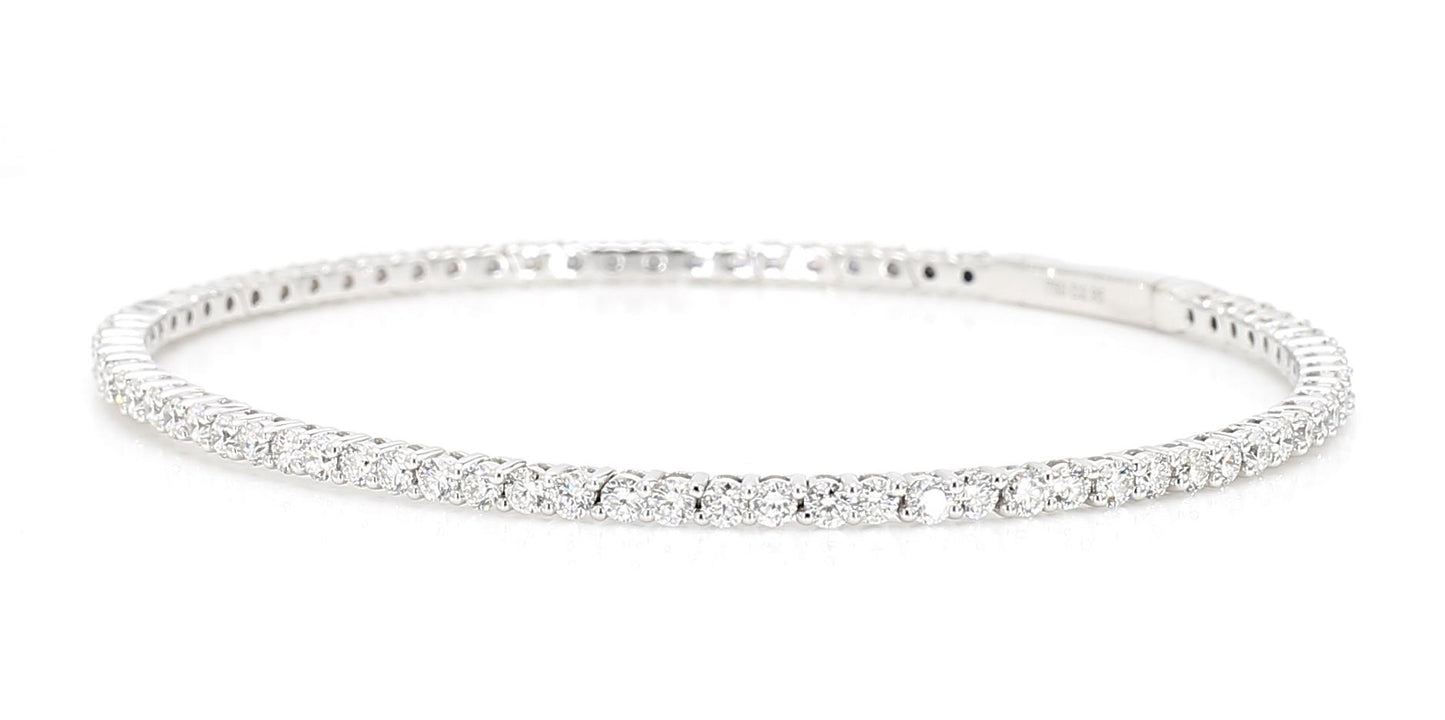Natural White Round Diamond 2.95 Carat TW White Gold Cuff Bracelet