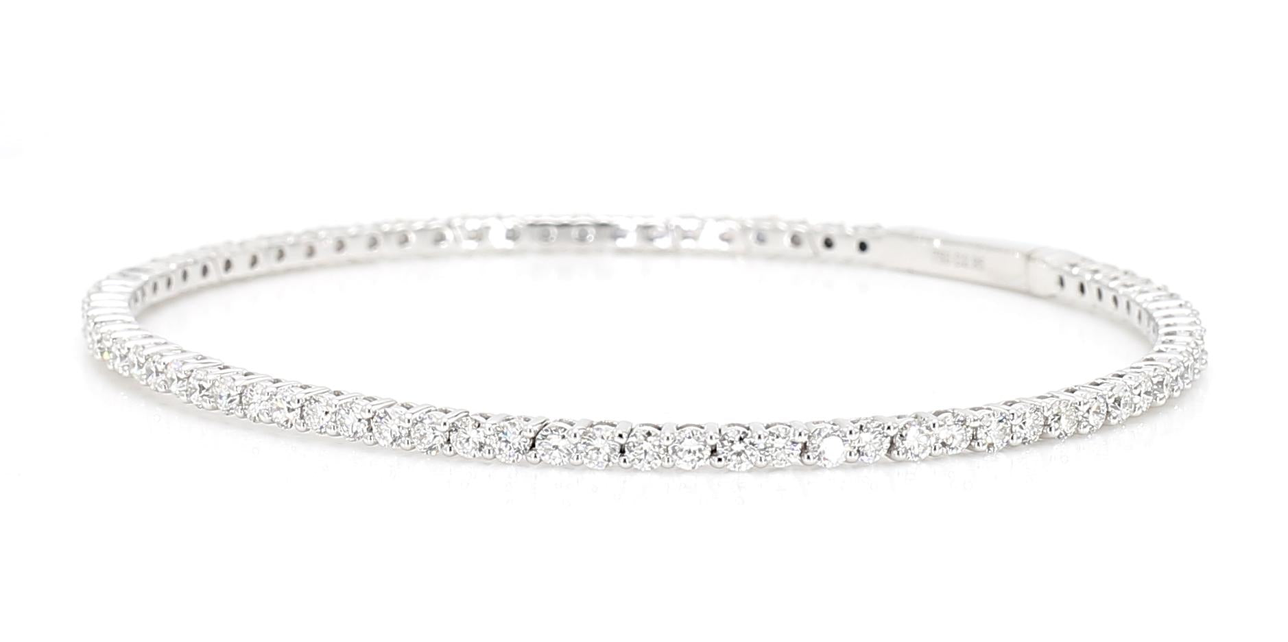 Natural White Round Diamond 2.95 Carat TW White Gold Cuff Bracelet