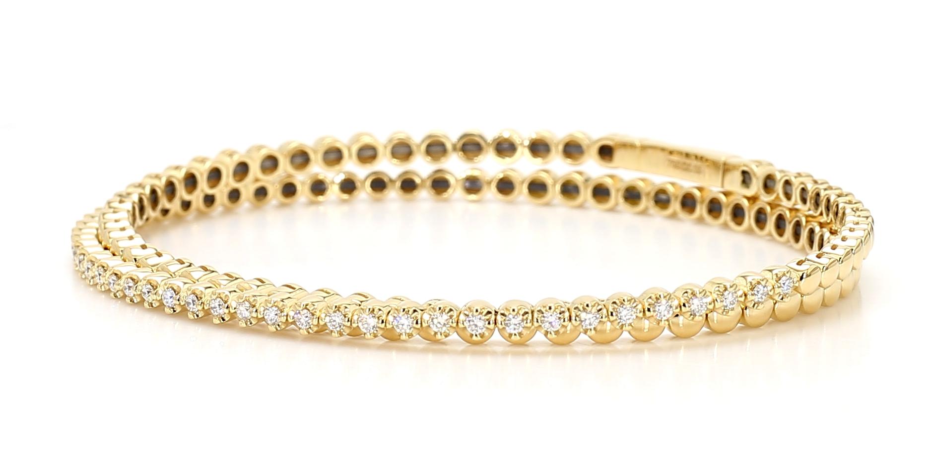 Natural White Round Diamond 0.55 Carat TW Yellow Gold Stack Bracelet