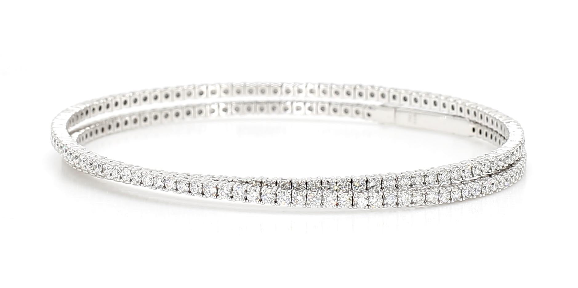 Natural White Round Diamond 3.46 Carat TW White Gold Cuff Bracelet