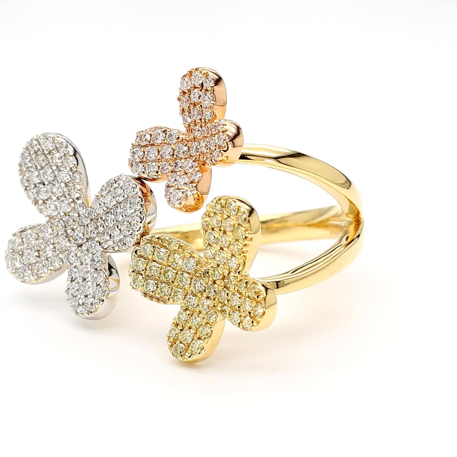 Natural Yellow Round and White Diamond 0.67 Carat TW Gold Cocktail Ring