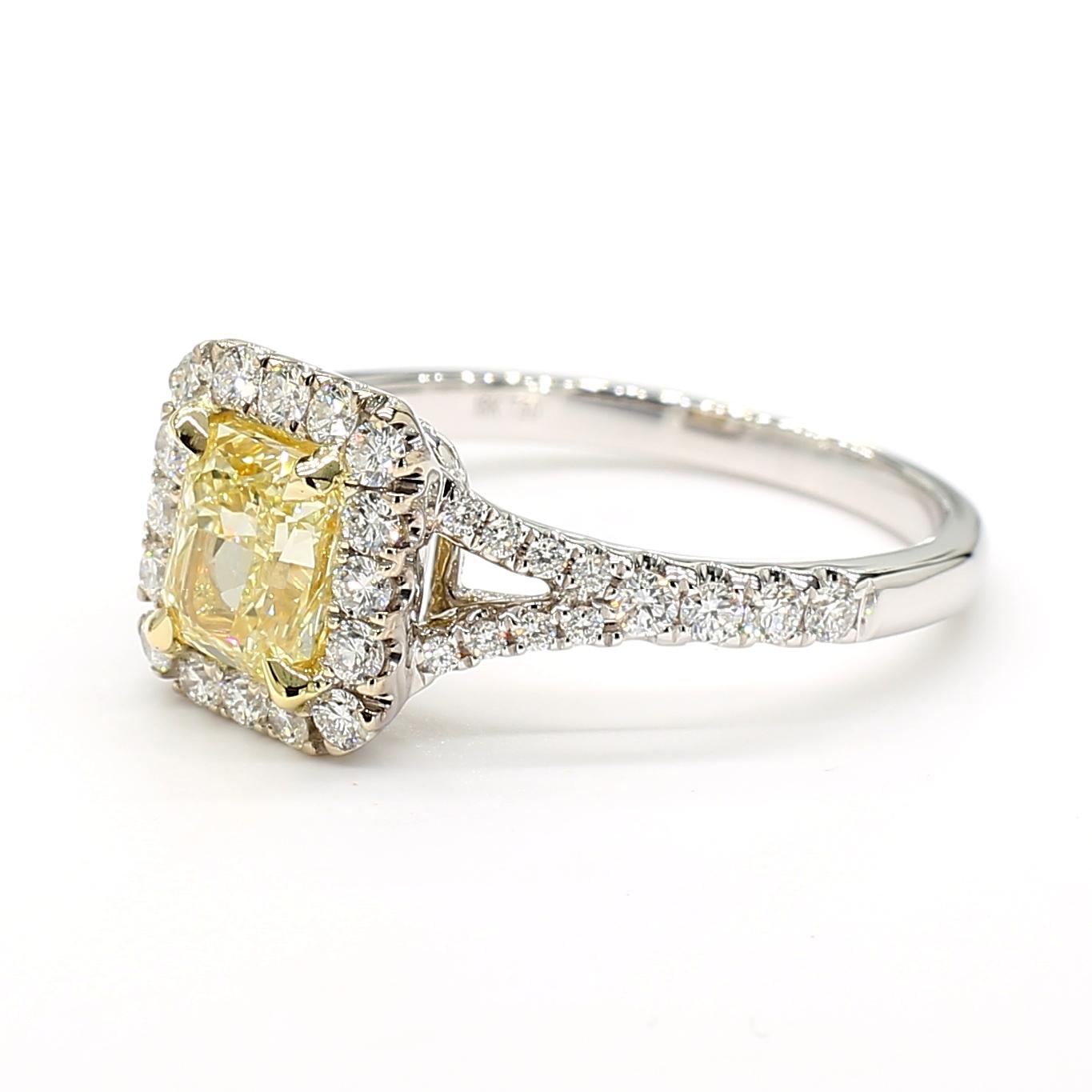 GIA Certified Natural Yellow Radiant Diamond 1.51 Carat TW Gold Cocktail Ring