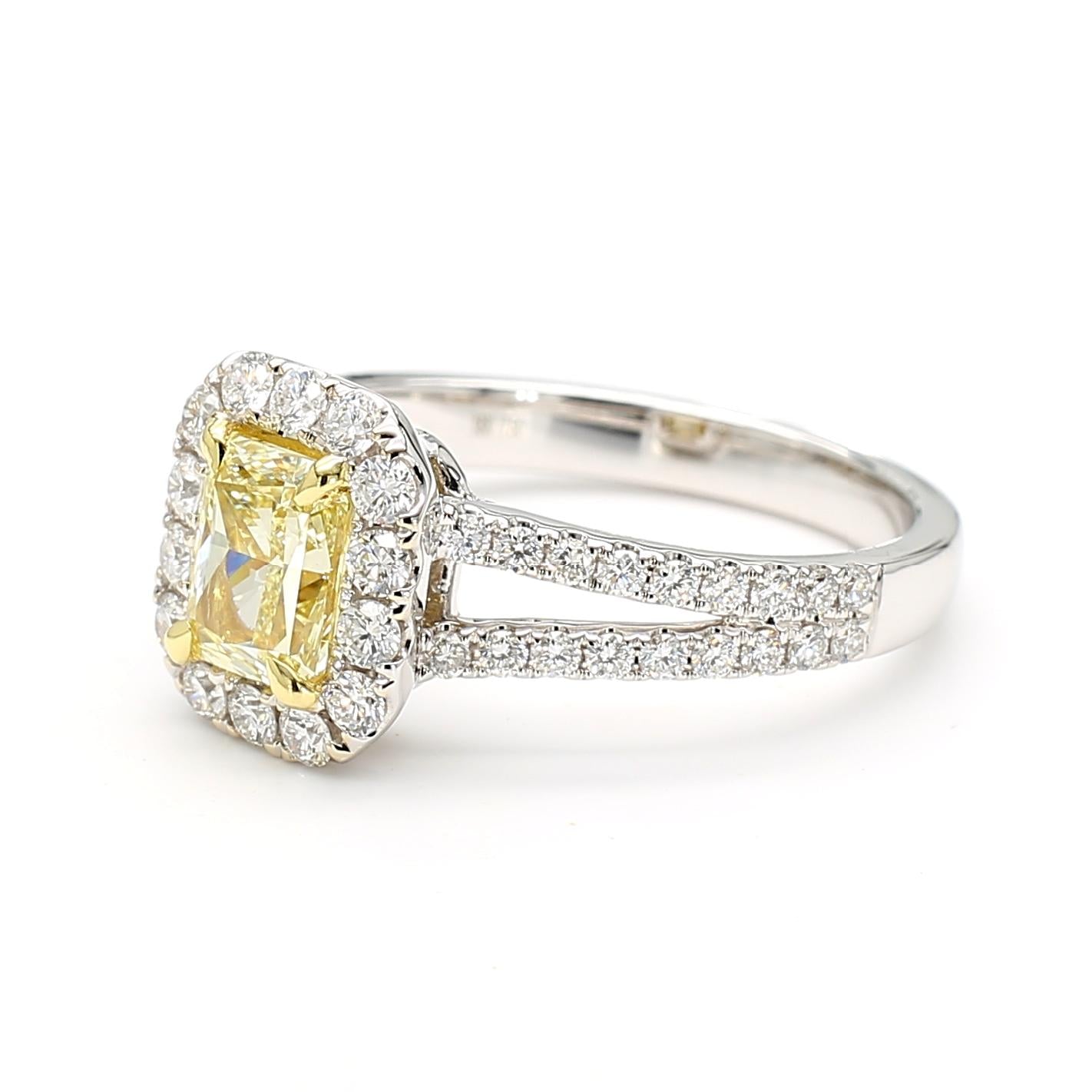 GIA Certified Natural Yellow Radiant Diamond 1.66 Carat TW Gold Cocktail Ring