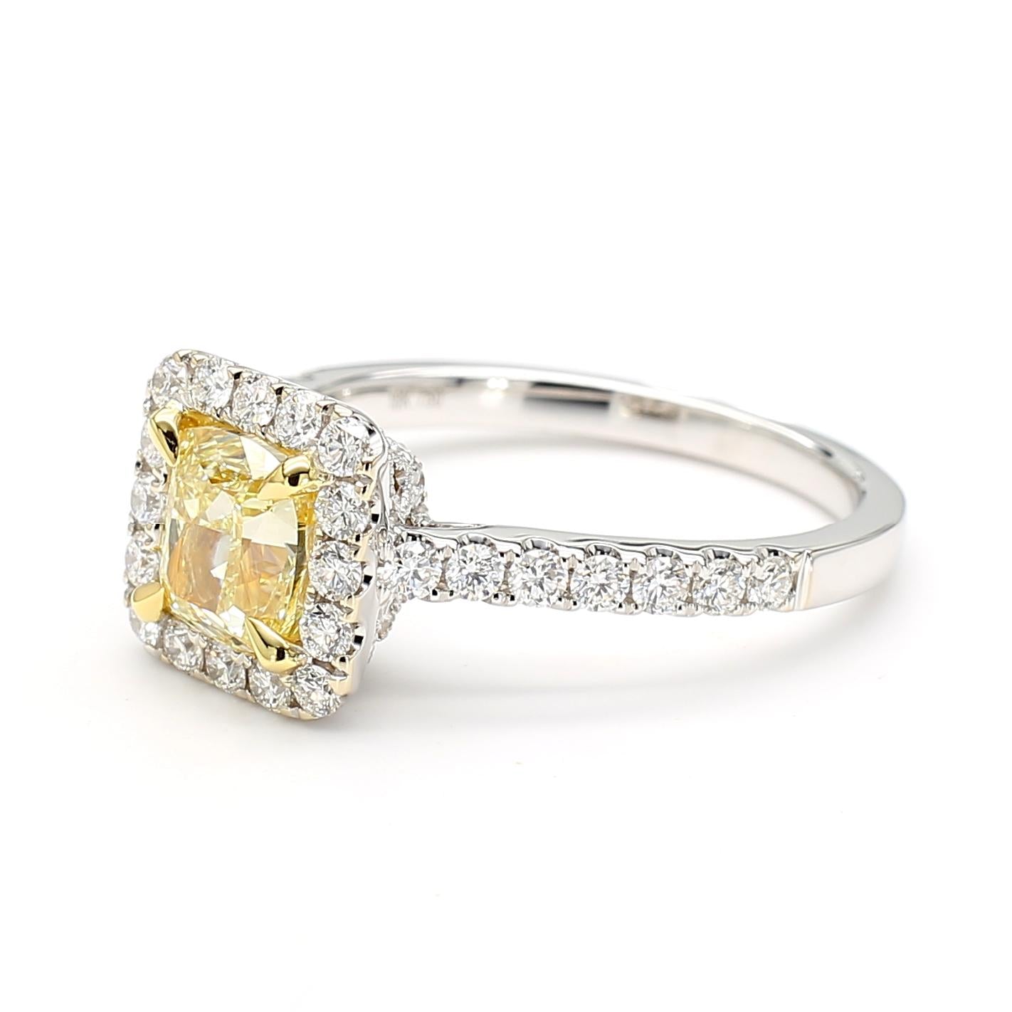 GIA Certified Natural Yellow Cushion Diamond 1.74 Carat TW Gold Cocktail Ring