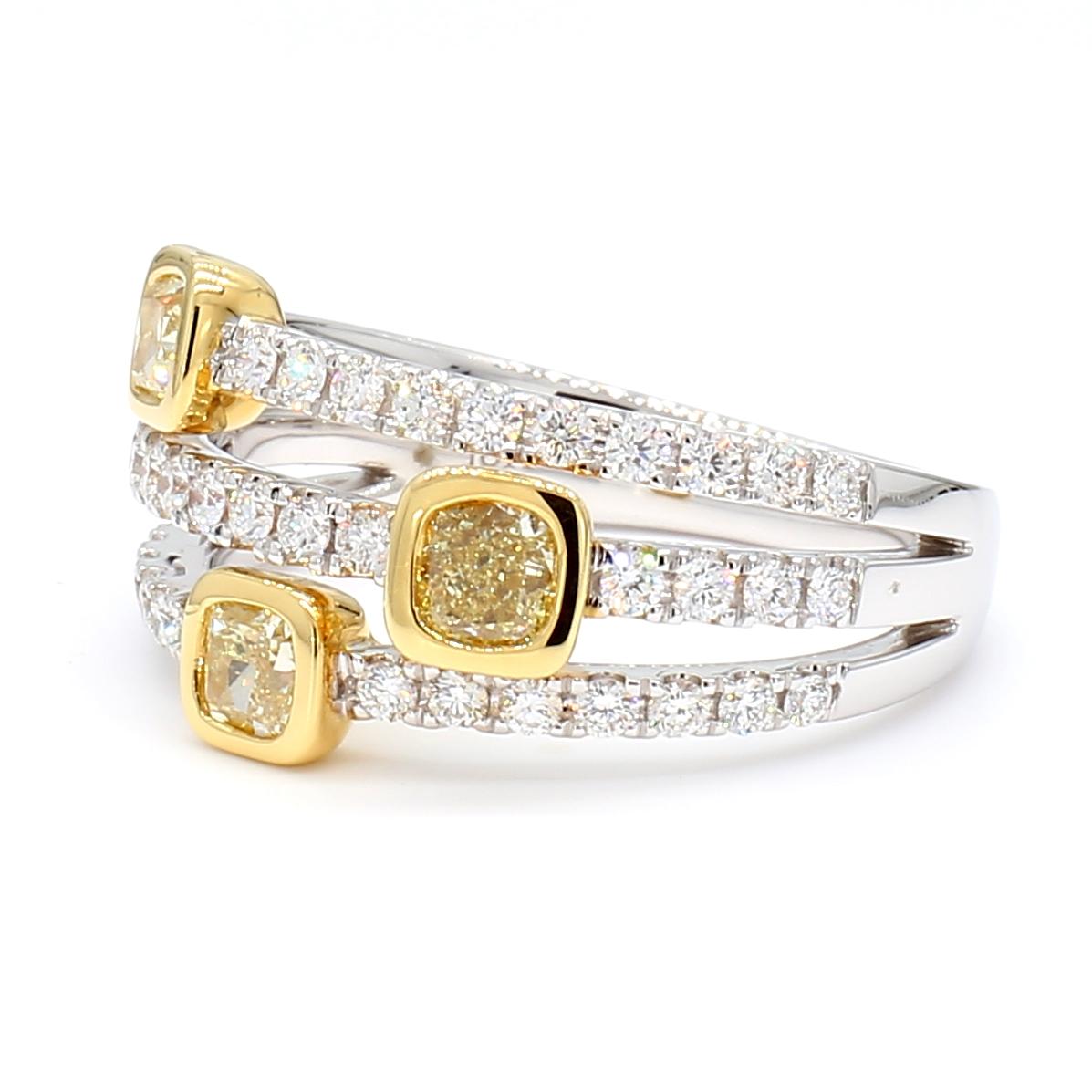 Natural Yellow Cushion Diamond 1.20 Carat TW Gold Cocktail Band