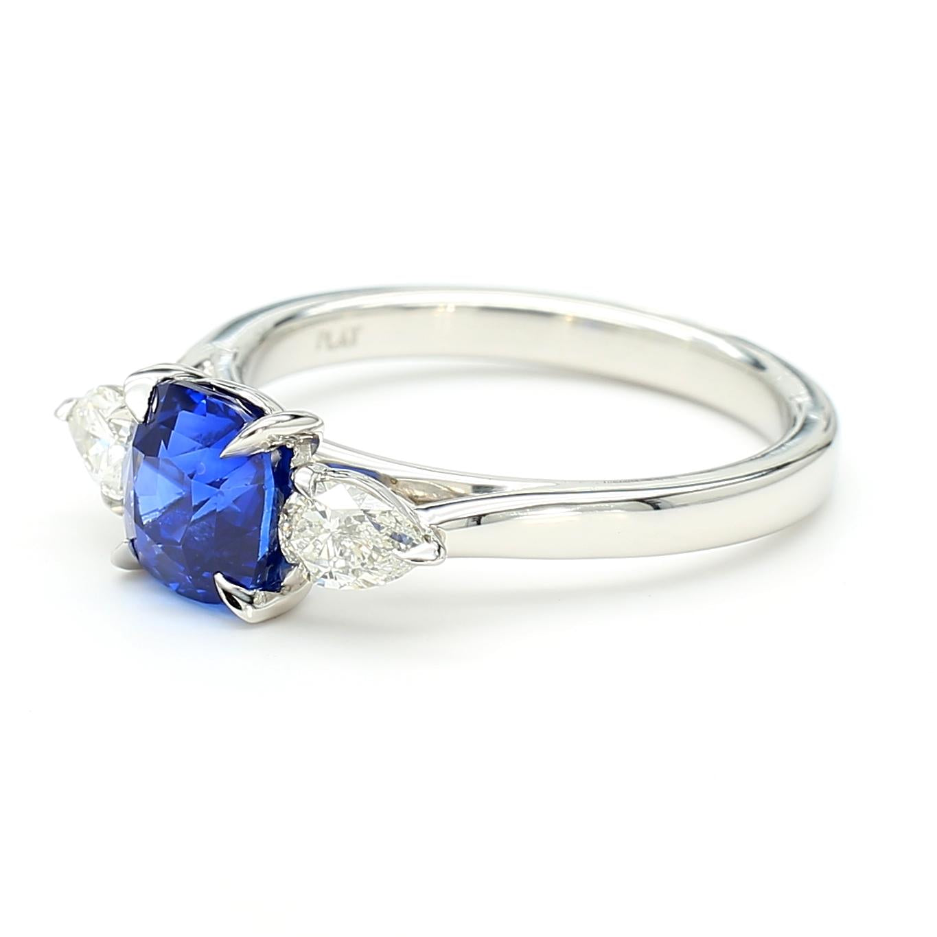 GIA Certified Blue Cushion Sapphire and White Diamond 2.38 Carat TW Plat Ring