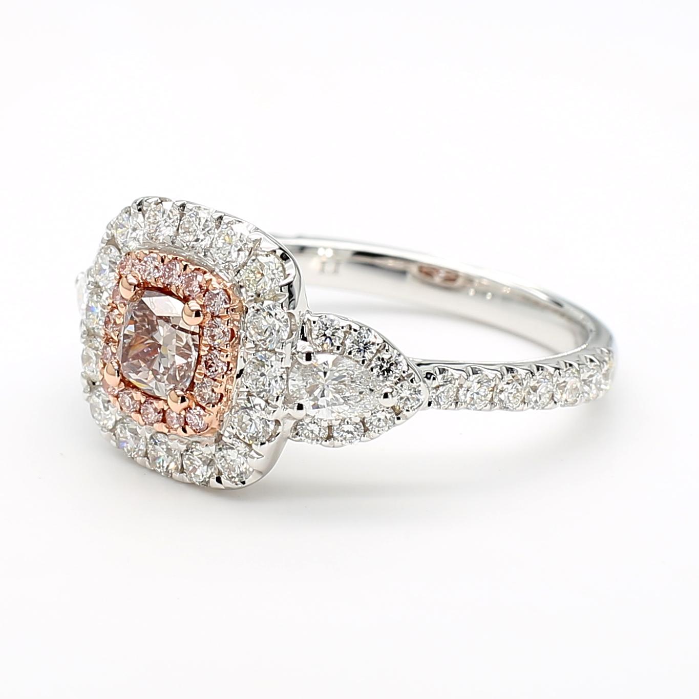 GIA Certified Fancy Pink-Brown Cushion Diamond 1.45 Carat TW Gold Ring