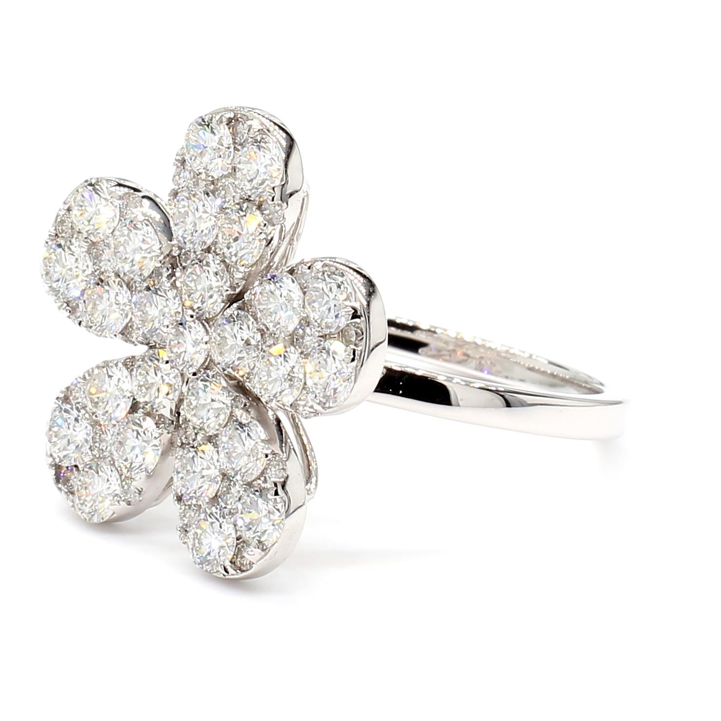 Natural White Round Diamond 2.35 Carat TW White Gold Cocktail Ring