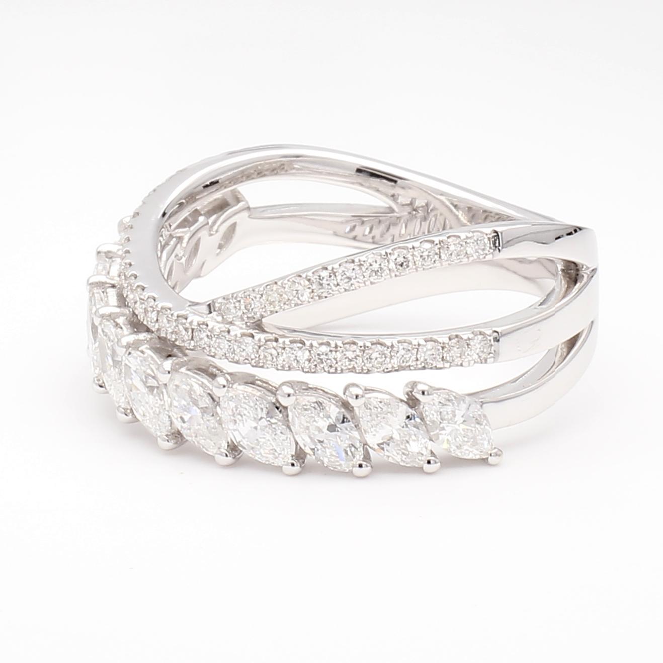 Natural White Marquise Diamond 1.44 Carat TW Gold Cocktail Ring