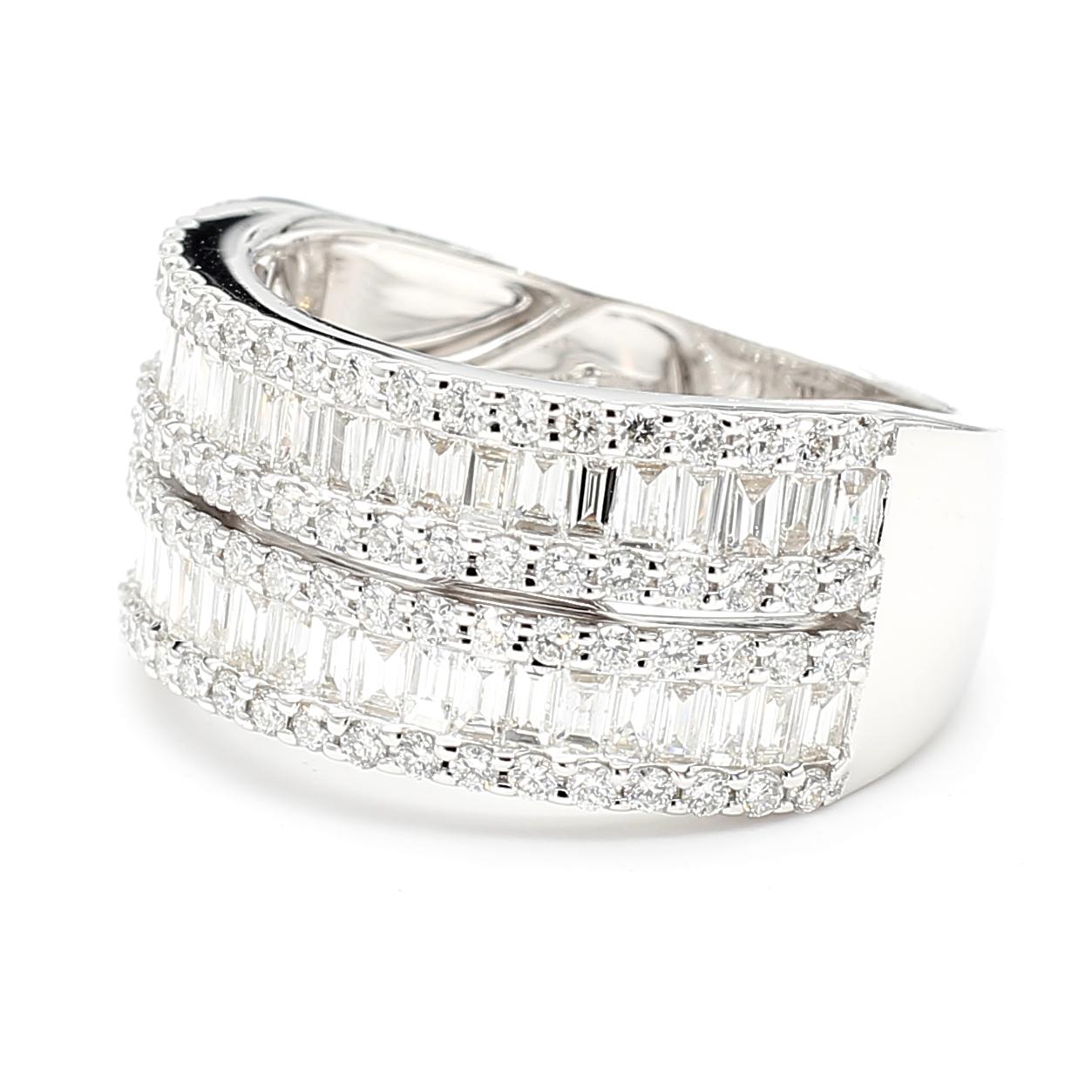 Natural White Baguette Diamond 1.56 Carat TW White Gold Cocktail Ring