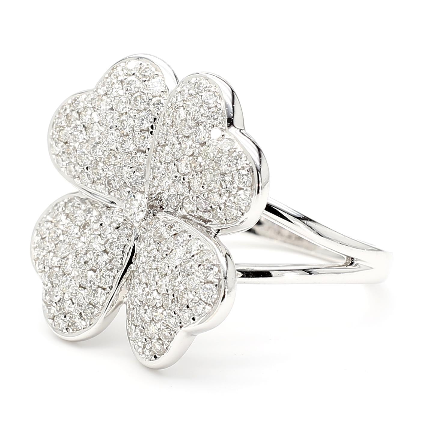Natural White Round Diamond 1.16 Carat TW White Gold Cocktail Ring
