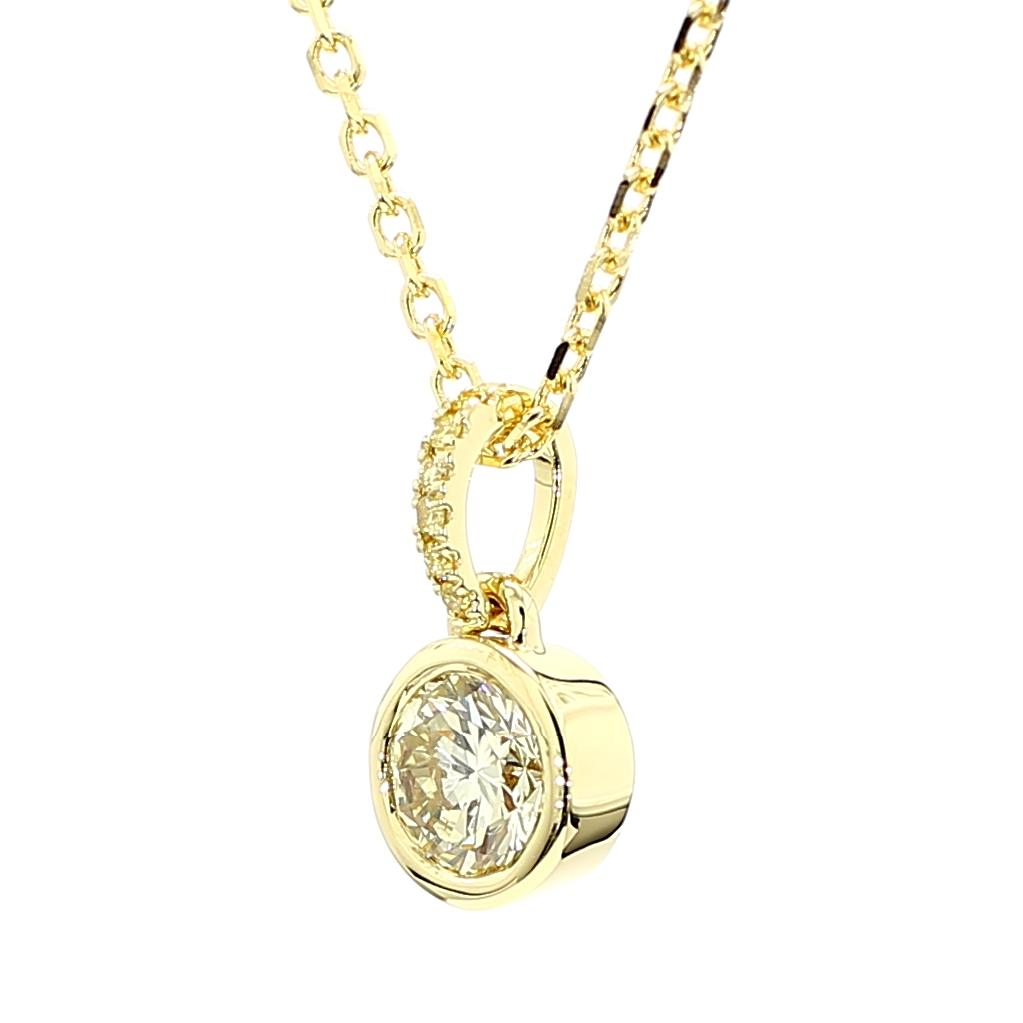 GIA Certified Natural Yellow Round Diamond .53 Carat TW Yellow Gold Drop Pendant