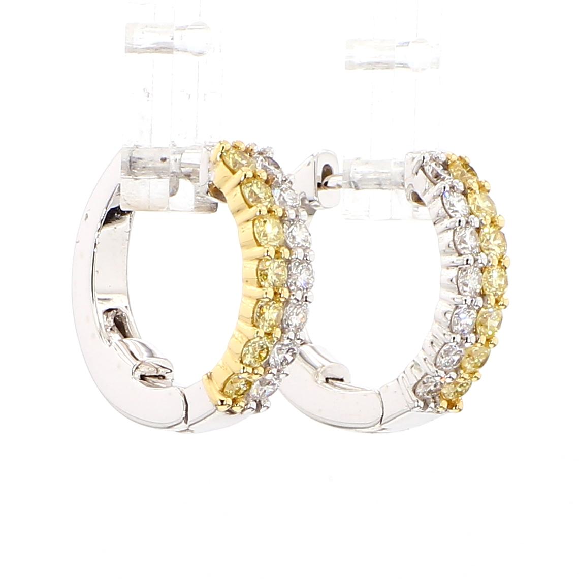 Natural Yellow Round Diamond 0.80 Carat TW Gold Hoop Earrings