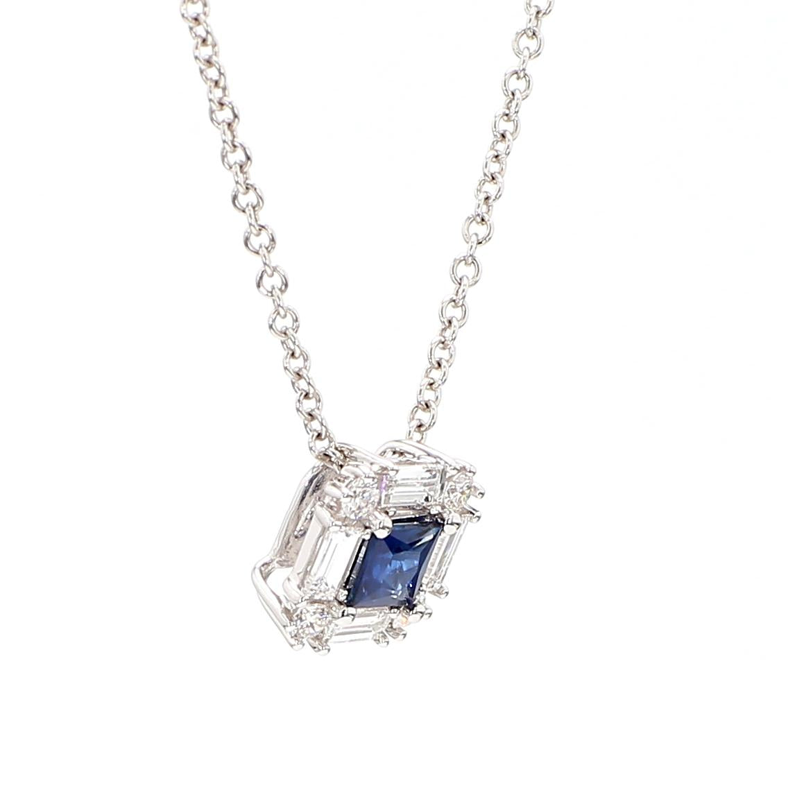 Natural Blue Princess Cut Sapphire and Diamond 0.70 Carat TW Drop Pendant