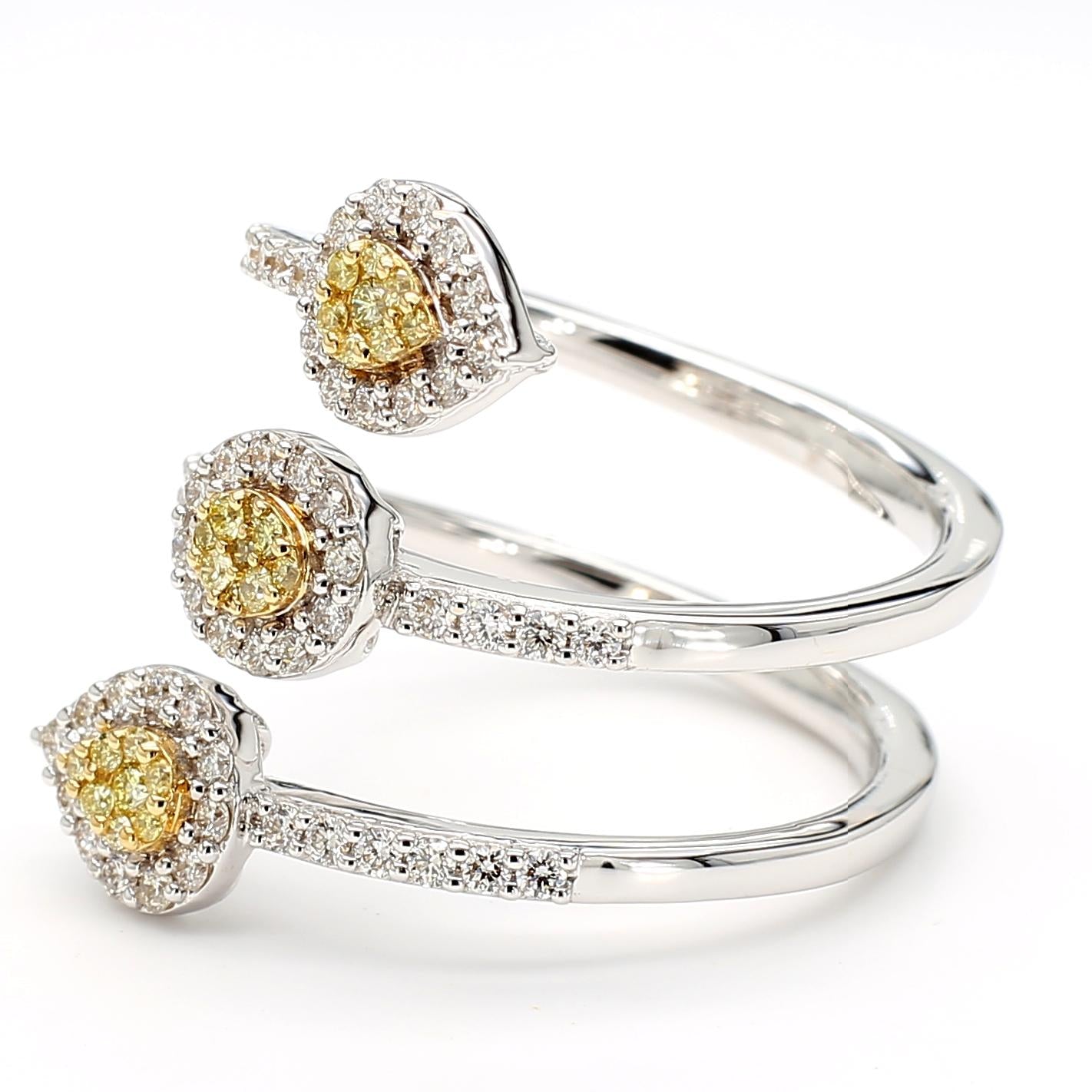 Natural Yellow Round and White Diamond .68 Carat TW Gold Cocktail Ring