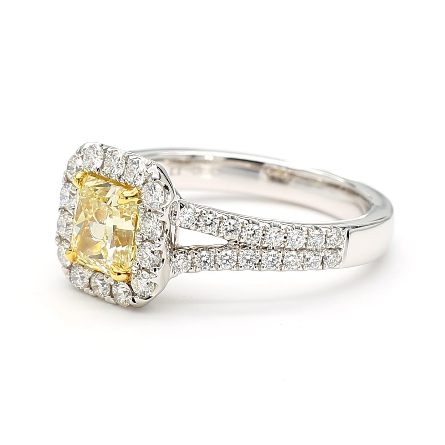 GIA Certified Natural Yellow Radiant Diamond 1.57 Carat TW Gold Cocktail Ring