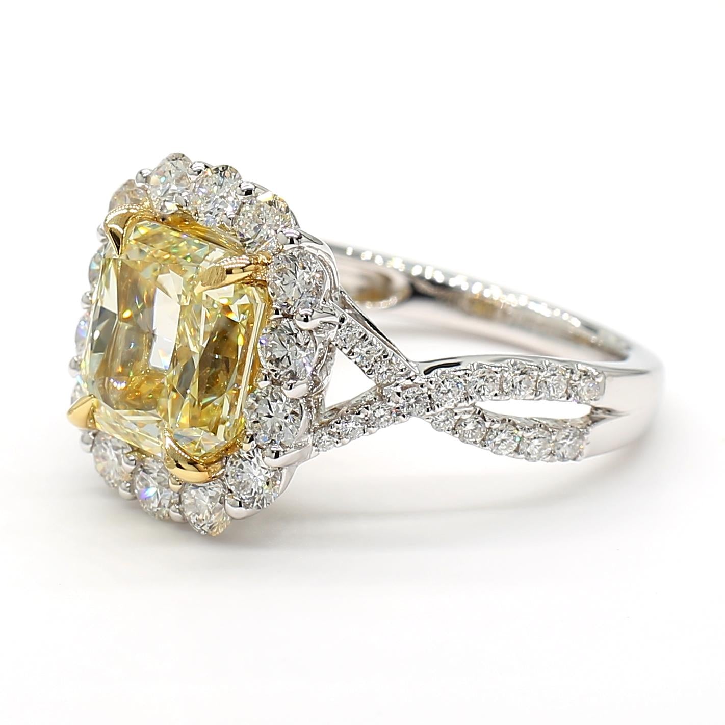 GIA Certified Natural Yellow Radiant Diamond 5.26 Carat TW Gold Cocktail Ring