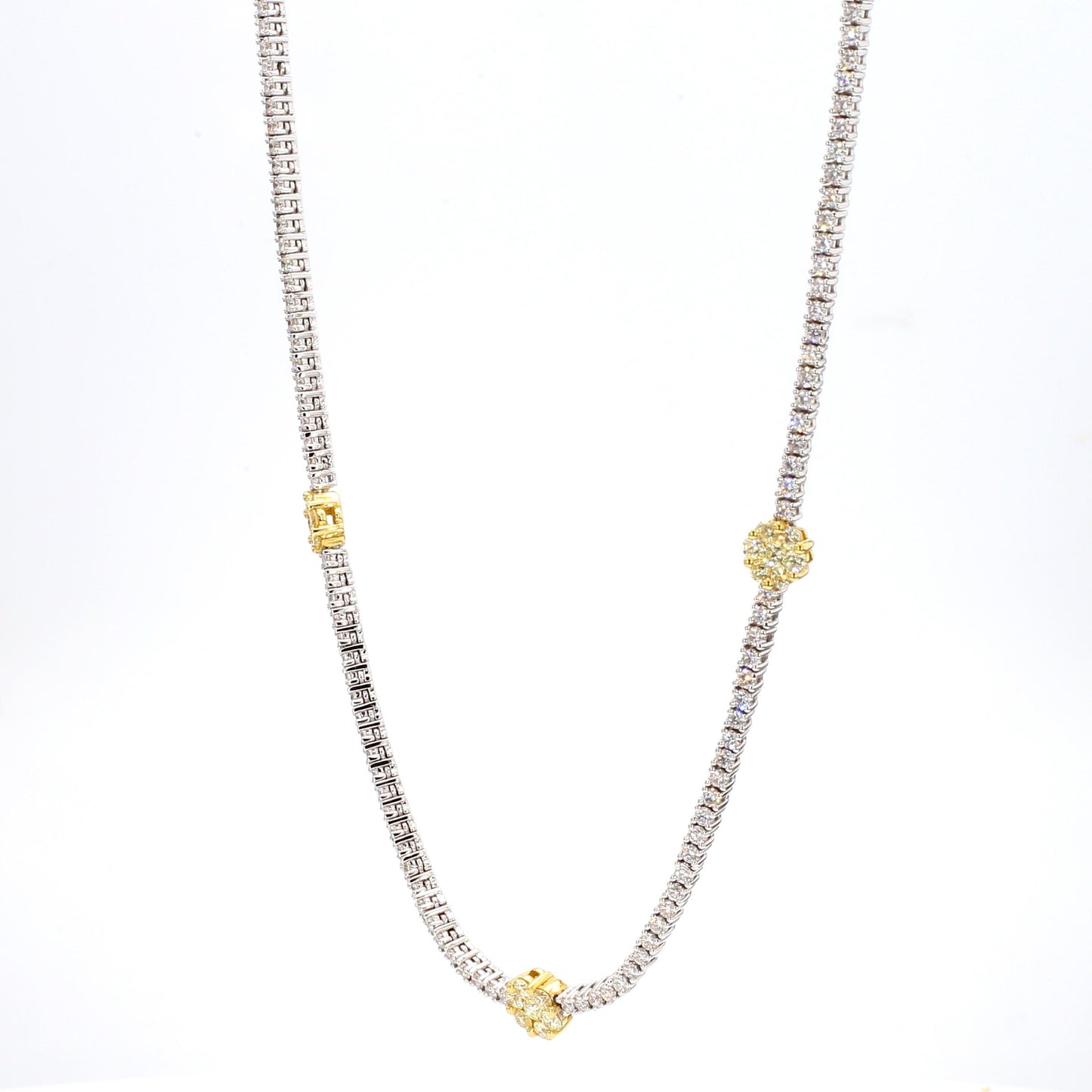 Natural Yellow Round Diamond 4.66 Carat TW Gold Drop Necklace